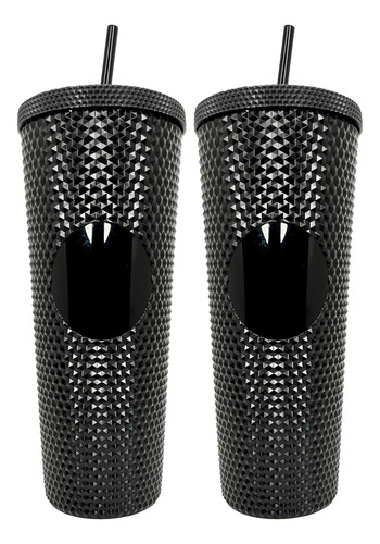 Vasos Tipo Starbucks 2pz Diamante Texturizado Popote 1 Litro