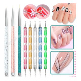 Kit X8 Pinceles Dotting Liner Para Decoración De Uñas Manicu