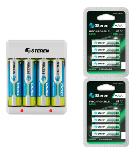 Cargador Steren Con 4 Pilas Aa + 8 Aaa 1100mah Recargable