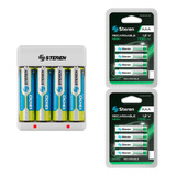 Cargador Steren Con 4 Pilas Aa + 8 Aaa 1100mah Recargable