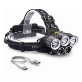 Linterna Frontal Diadema Recargable 5 Led T6 9000 Lúmenes