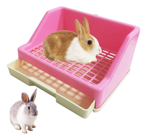 Caja De Arena Para Conejo Con Bandeja Extraible Color Rosa
