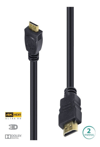 Cabo Hdmi 2.0 Para Mini Hdmi 4k Ultra Hd 3d Ethernet 2 M