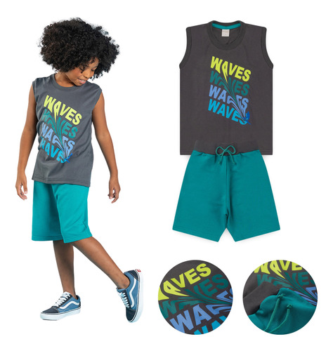 Conjunto Verão Menino Regata E Bermuda Waves