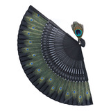 Abanico Plegable Huesos Negros Patrón Pavo Real Antiguo