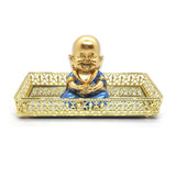 Kit Buda Dourando Azul Brilhante E Bandeja Decorativa Gold
