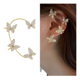 Brinco Borboleta Cravejado Zircônia Clipe Fake Ear Cuff Ouro