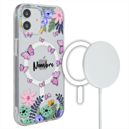 Funda Para iPhone Magsafe Personalizada Con Nombre Mariposas