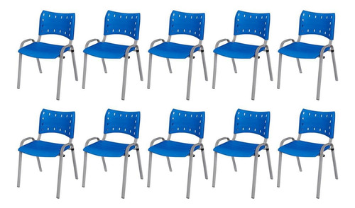 Kit 10 Cadeira Iso Base Cinza Escola, Igreja Azul