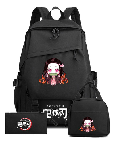 Mochila Escolar De Kimetsu No Yaiba,zmshop Bolsas Escolares Impermeables Demon Slayer,con Portabolígrafos + Bolsa De Almuerzo