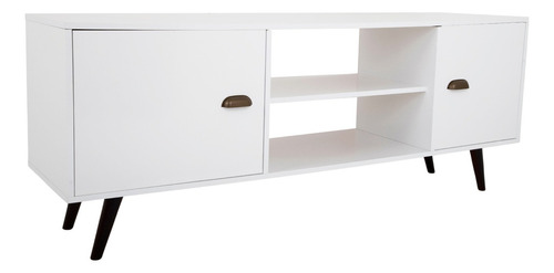 Mueble De Tv Mesa Modular Rack Repisas Puertas Pantalla Sala Color Blanco