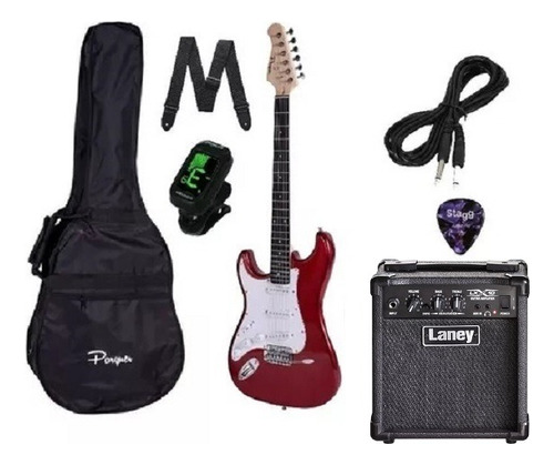 Super Combo Kit Pack Guitarra Electrica Stratocaster Zurda