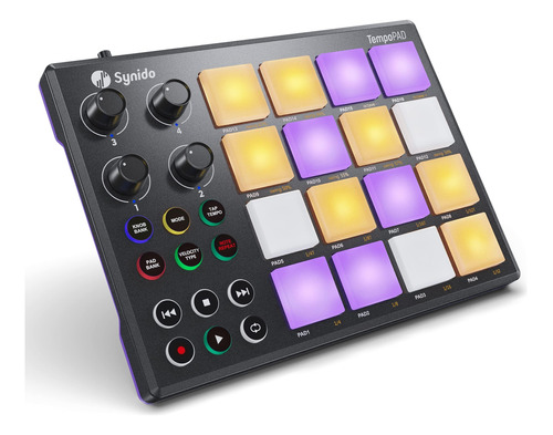 Synido Maquina Midi Pad Beat Maker Con 16 Almohadillas De Ri