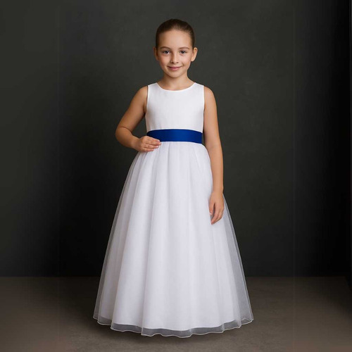 Casamento Vestido De Dama De Honra Branco Com Azul Faixa Azul