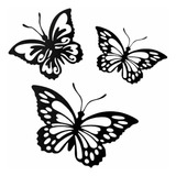 Set Tres Mariposas Caladas En Chapa De Hierro Pintado Negro