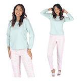 Pijama Longo Feminino Adulto Inverno Flanelado Blusa E Calça