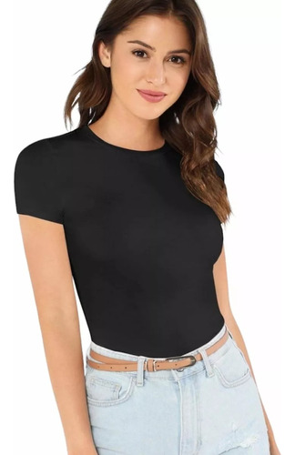 Polera Mujer Básica Manga Corta Algodón Premium Elastic