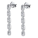 Aretes De Plata 925 Eslabones Largos Cadena Unitalla Mujer