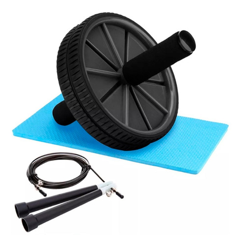 Kit Rueda Para Abdominales 150kg + Soga Para Saltar De Acero