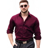 Camisa De Manga Larga Para Hombre Color Sólido Básico