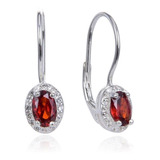 Aros Zircon Engarzado Rojo 9mm Cierre Brisura De Plata 925