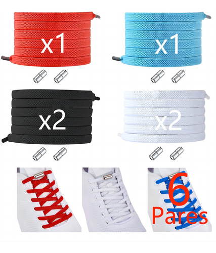 6 Pares Cordon Zapatilla Zapatos 4 Colores Con Cierre Metal