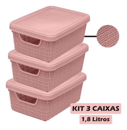 Kit 3 Caixa Organizadora C/ Tampa 1,8 Litros Reforçada