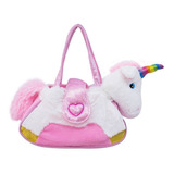 Bolsa Mão Unicórnio Branco 12x21cm -pelúcia Cor Rosa Cor Da Correia De Ombro Rosa Desenho Do Tecido Liso