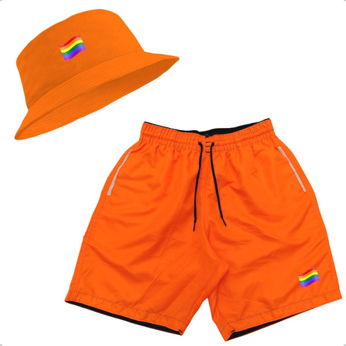 Kit Short Lgbt Bermuda Praia Masculina + Chapeu Bucket Hat 