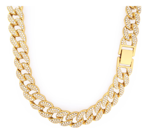 Collar Cadena Cubana Con Diamantes Clamp Simil Oro M®