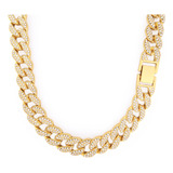 Collar Cadena Cubana Con Diamantes Clamp Simil Oro M®
