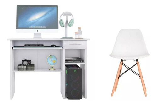 Mesa Pc Apoio Teclado Laptop C/ Cadeira Moderna Eames 