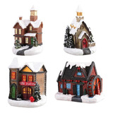 4 Piezas De Resina, Navidad, Nieve, Casas, Led, Villa, Conju