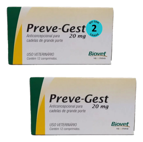 Kit Anticoncepcional Preve-gest Biovet 20mg 12 Comp. C/ 2 Un