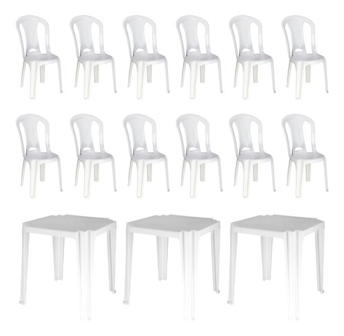 Combo 3 Mesas Tambaú Branca + 12 Cadeiras Bistrô S/ Braços