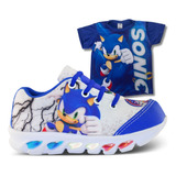 Tenis Masculino Infantil De Led Sonic + Camisa