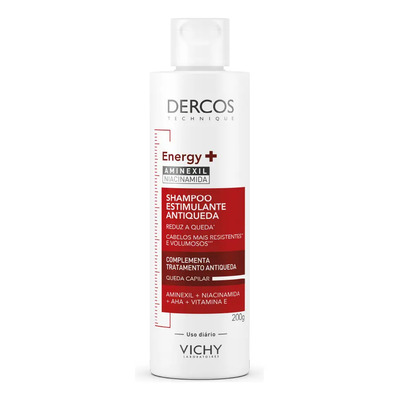 Shampoo Estimulante de Tratamento Antiqueda Energy+ para Cabelos Fracos e Quebradiços, Fortalece os Fios com Aminexil, AHA, Niacinamida e Vitamina E, Dercos Vichy 200g | Parcelamento sem juros