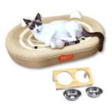 Happy Luna Scratch Lounge Con Tazón Doble, Cama Para Rascar