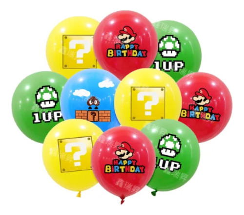 Globos Cumpleaños Mario Bros, Set 10 Unidades