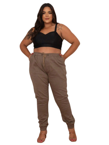 Calça Jogger Feminina Plus Size Básica Dia A Dia Ajustável