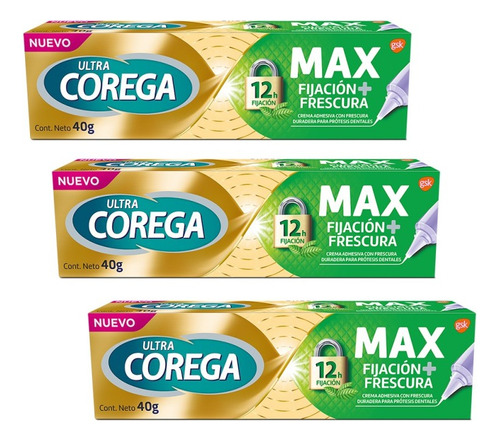 Corega Ultra Maxima Fijacion Frescura 40gr Pack X3 Unidades