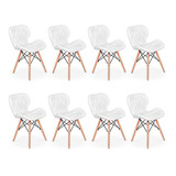 Kit 08 Cadeiras Charles Eames Eiffel Slim Wood Branca