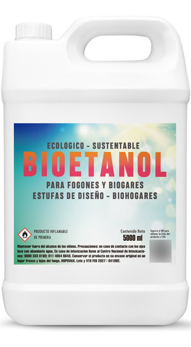 Bidon 5 Litros Bioetanol Para Fogoneros Quemadores