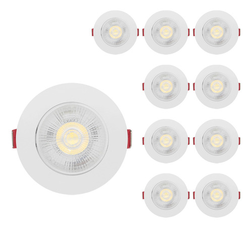 Kit 10 Spot Led Smd 7w Direcionável Redondo Luz Branco Frio