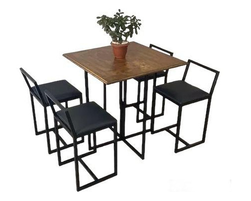 Conjunto Mesa 4 Cadeiras Pequena Estofado Preto Industrial