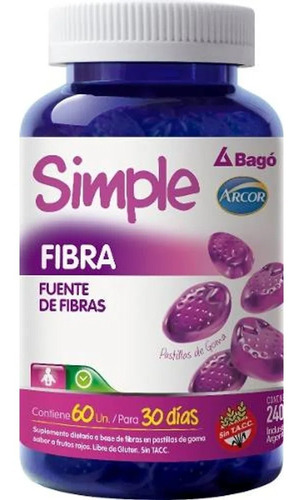 Simple Bago Fibra Pastillas De Goma Tránsito Intestinal 60 U Sabor Frutos Rojos