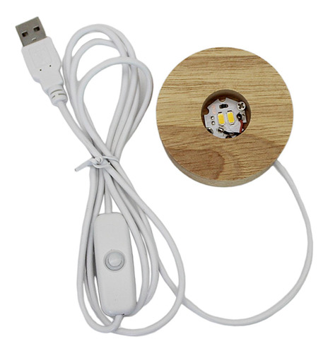 Lámpara De Con Base De Madera Led Con Puerto Usb Y