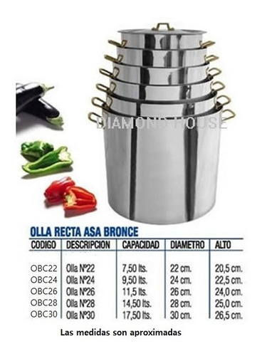 Olla De Aluminio Espejo Con Asas De Bronce N 30, 17,5 L