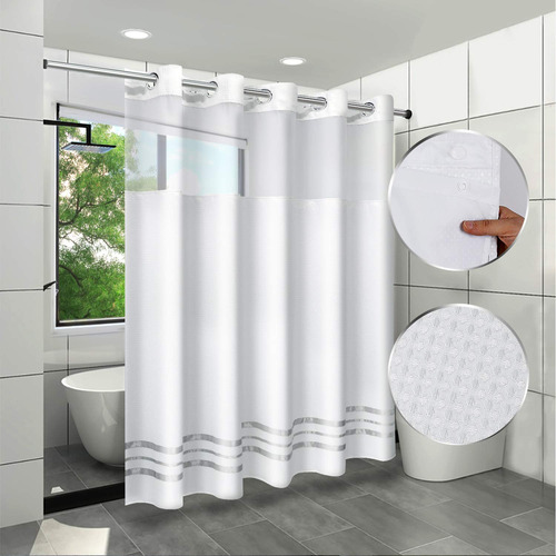 Cortina De Ducha Blanca De Tela Lavable 180 X 187 Cm