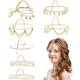 8 Piezas De Cadena De Cabeza De Oro Joyería Boho Diadema Cad